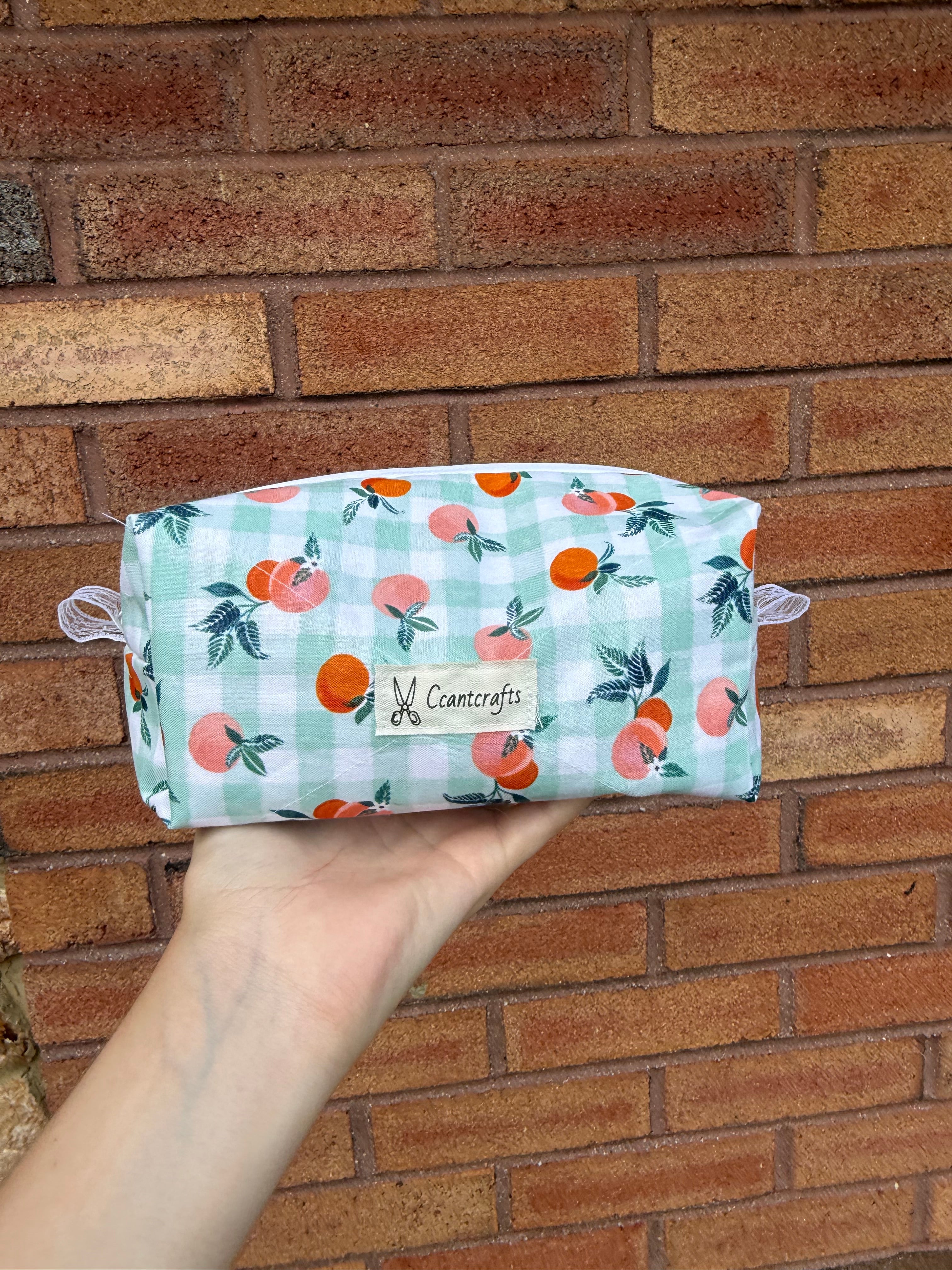 Orange Gingham Makeup Bag