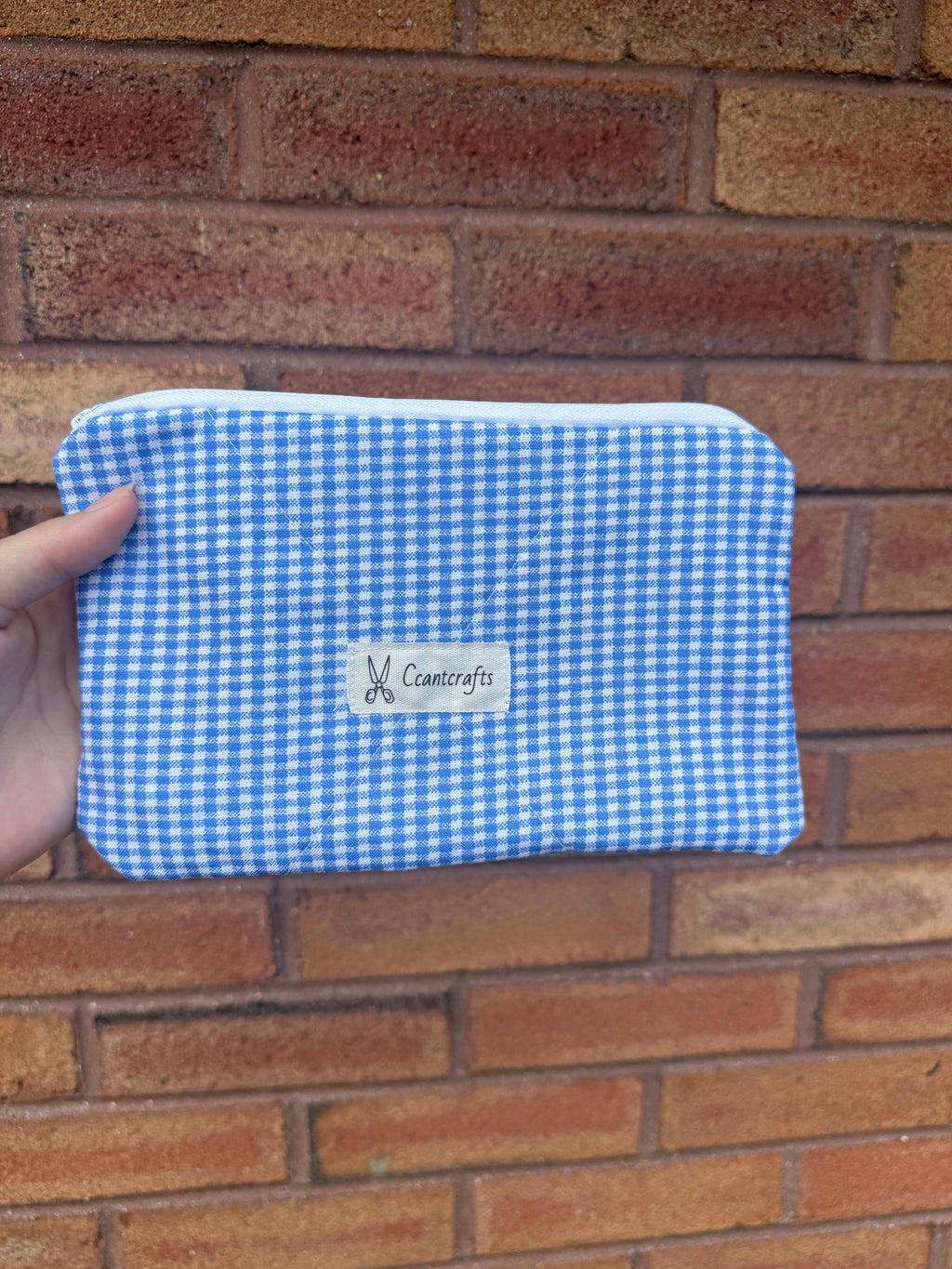 Blue Gingham Small Pencil Pouch