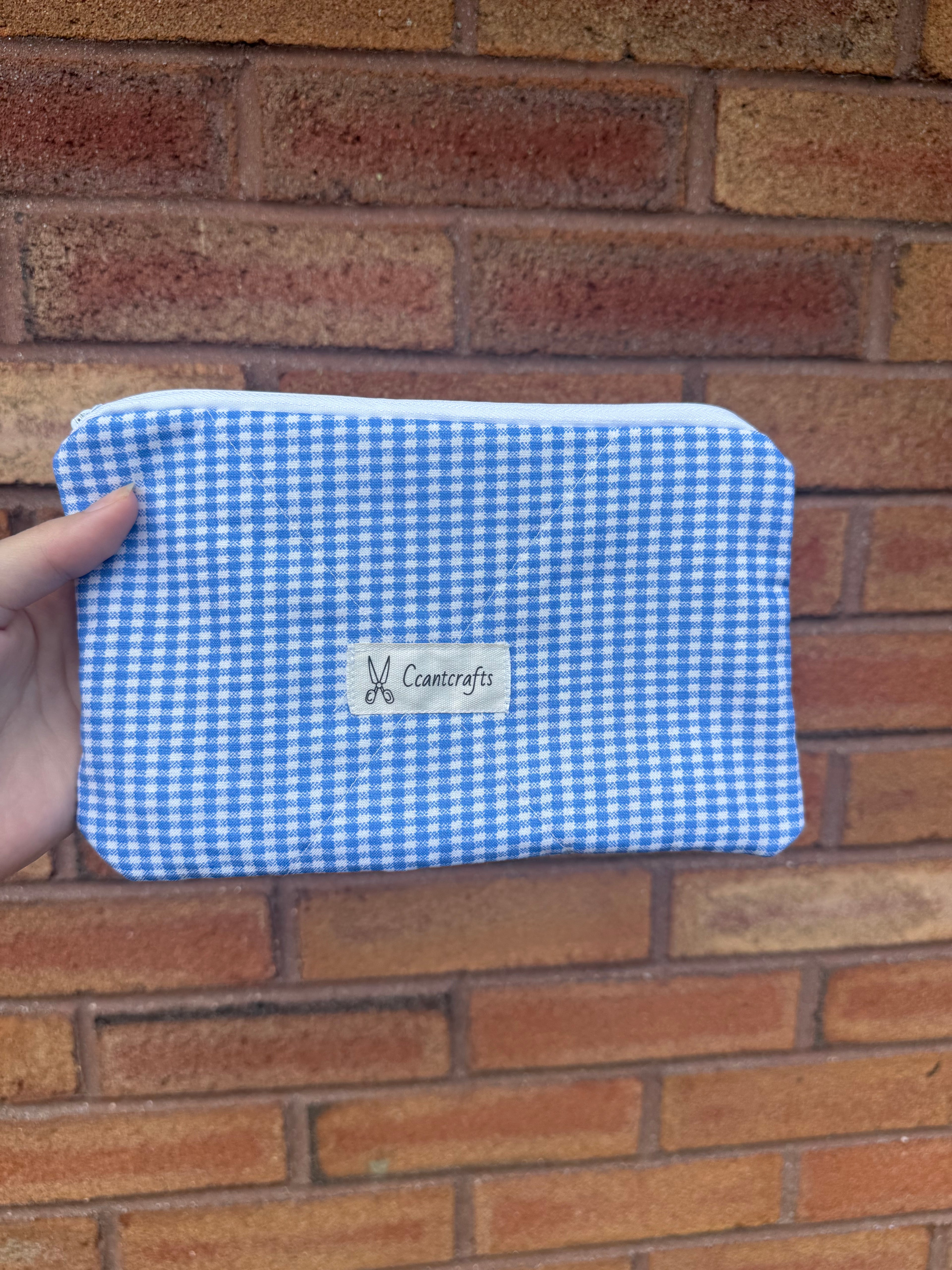 Blue Gingham Small Pencil Pouch