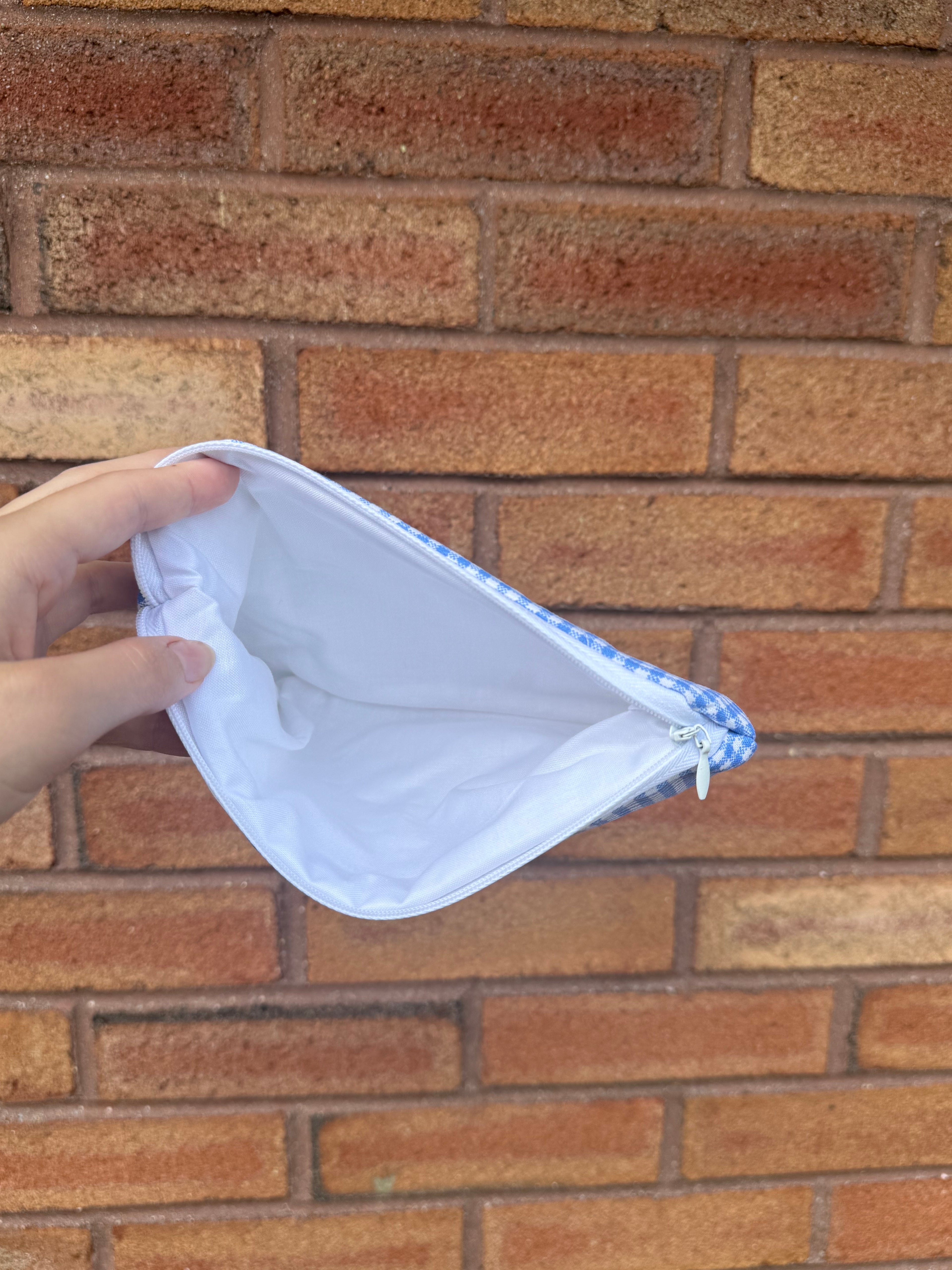 Blue Gingham Small Pencil Pouch