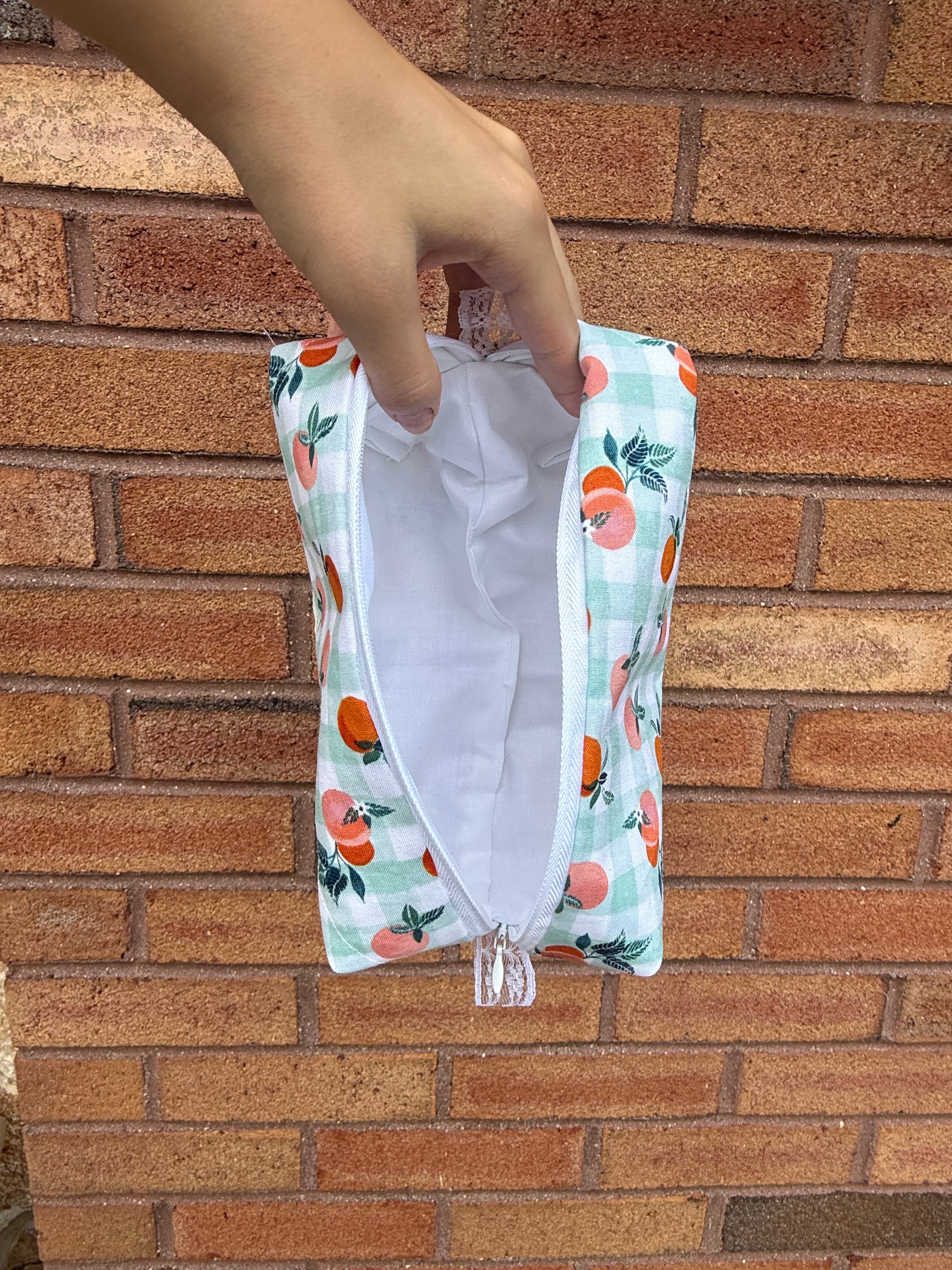 Orange Gingham Makeup Bag